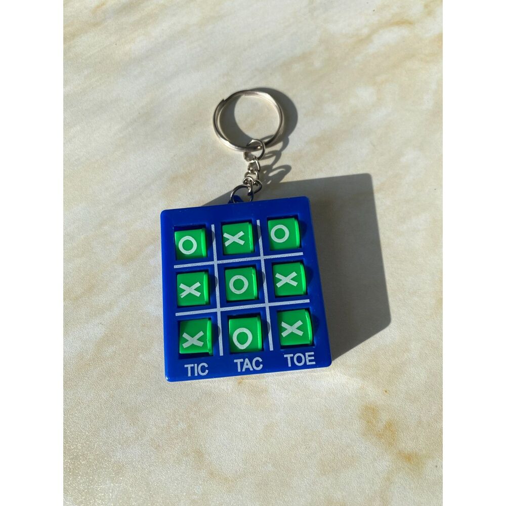 Miniature Tic Tac Toe Keychain travel game Blue fidget